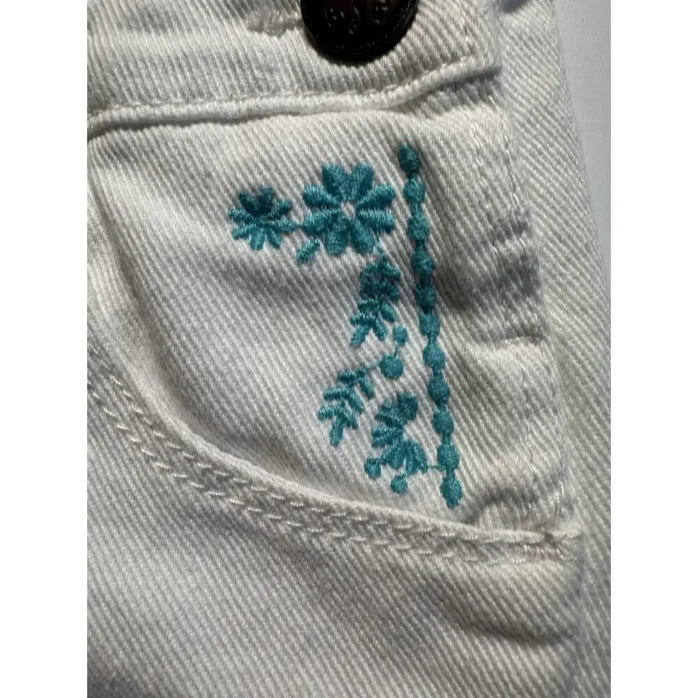 OshKosh B’gosh Girls White Denim Shortalls Floral Embroidered 3T Overalls